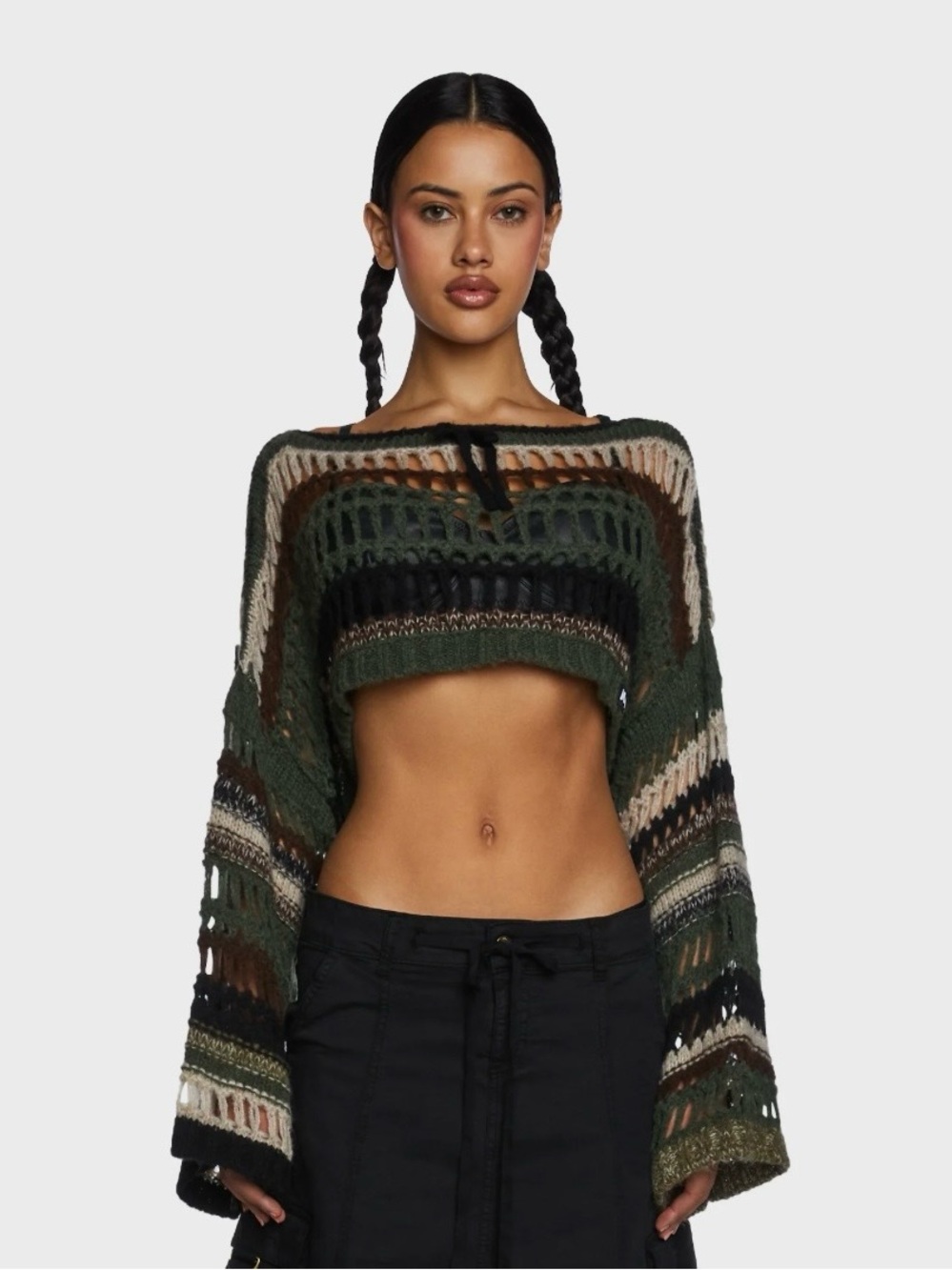Giselle Green Extreme Crop Knit Sweater